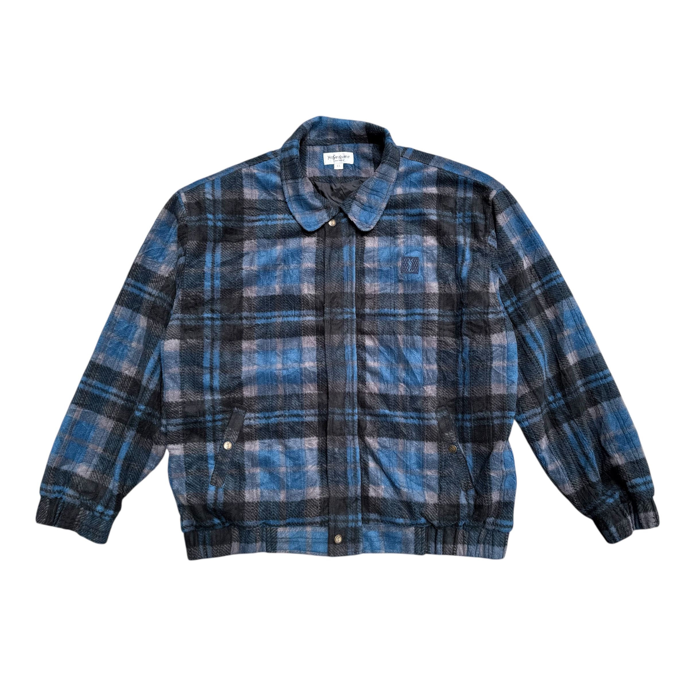 Yves Saint Laurent Vintage YSL Plaid Tartan Fleece Bomber Jacket Size US L / EU 52-54 / 3 - 1 Thumbnail