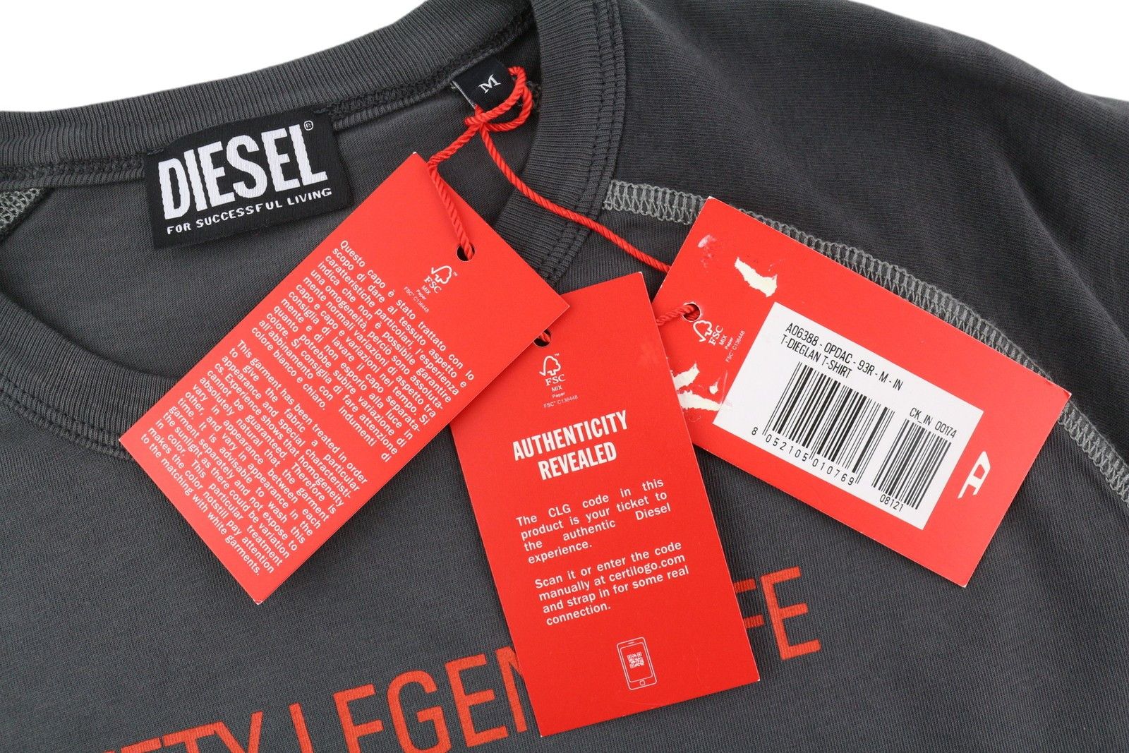 Diesel T-DIEGLAN M Grey Crew Collar Tricot T-Shirt 85114 Size US M / EU 48-50 / 2 - 5 Thumbnail