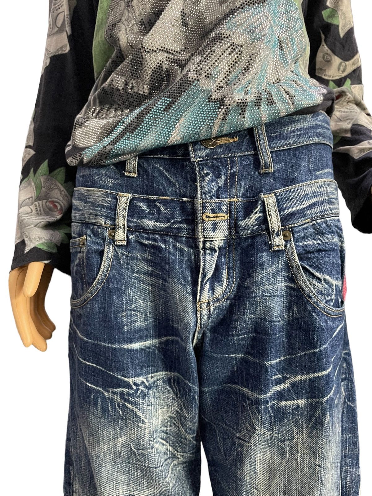 Hysteric Glamour × Japanese Brand 🪽 BackForth Japan Goth Wing Double Waist Loose Jeans Size US 32 / EU 48 - 8 Thumbnail