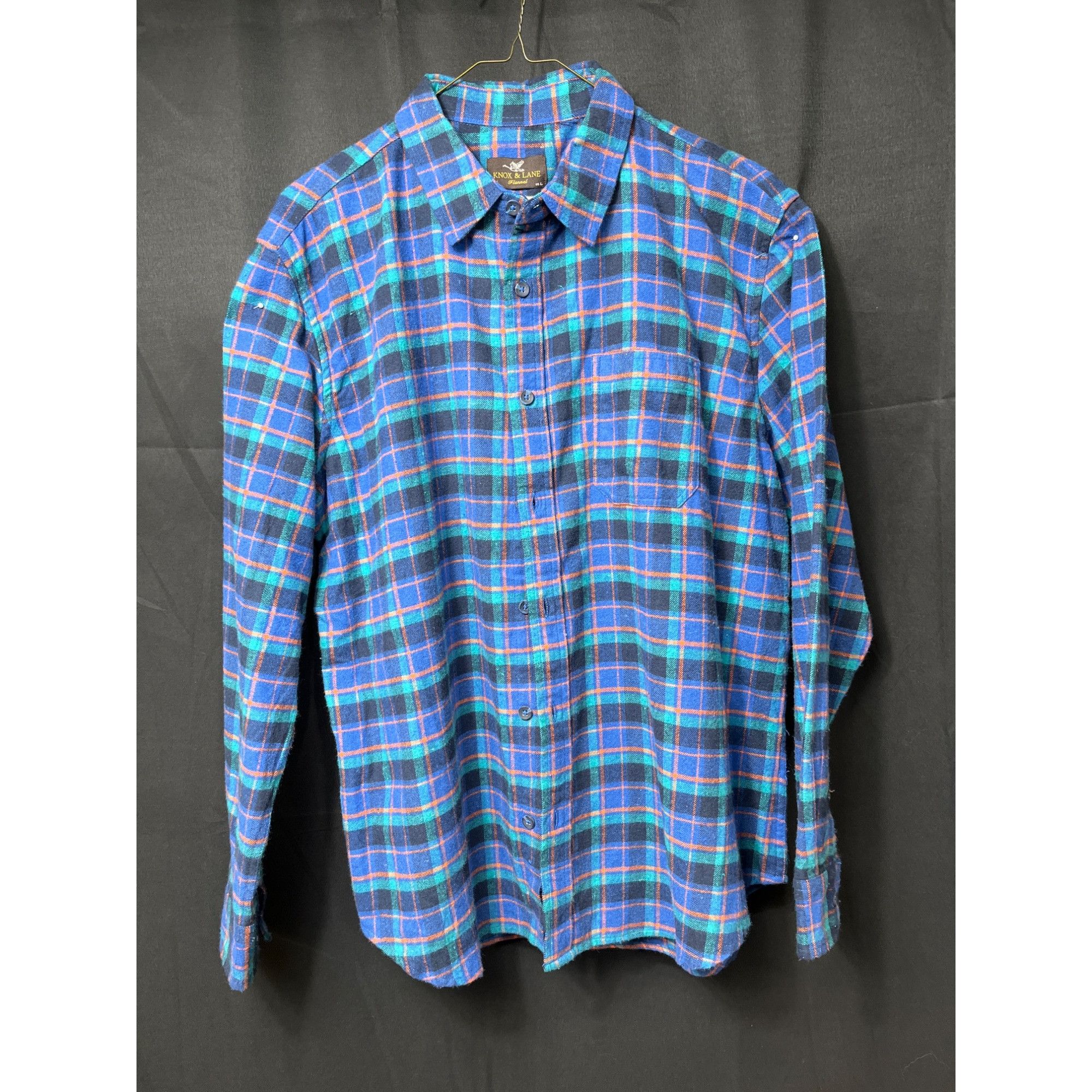 Designer Knox And Lane SKU 7584 Mens Flannel Plaid Shirt Blue and Gre Size US L / EU 52-54 / 3 - 1 Thumbnail