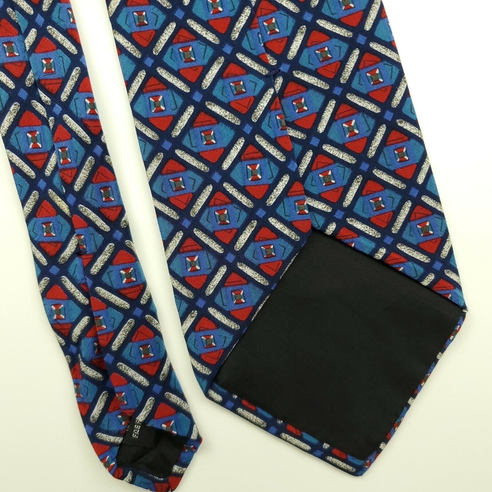 Vintage Surrey Red Blue Silk Tie Geometric Italy Classic Size ONE SIZE - 5 Thumbnail