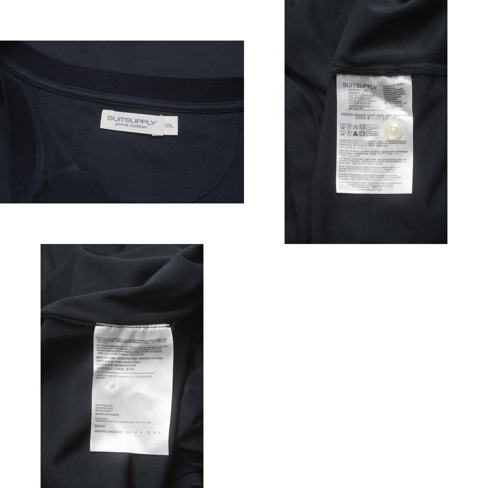 Suitsupply SUITSUPPLY Pima Cotton T-Shirt Long Sleeve Pullover Navy Stretch XL Men's Size US XL / EU 56 / 4 - 8 Thumbnail