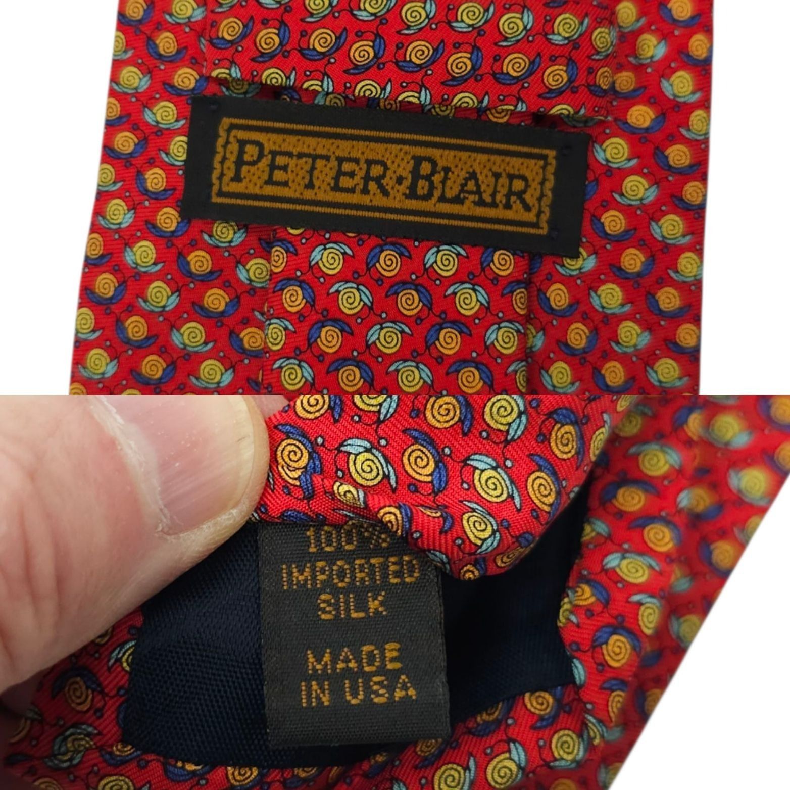 Other Peter Blair Silk Tie 100% Silk Red Floral Swirls Classic Size ONE SIZE - 4 Thumbnail