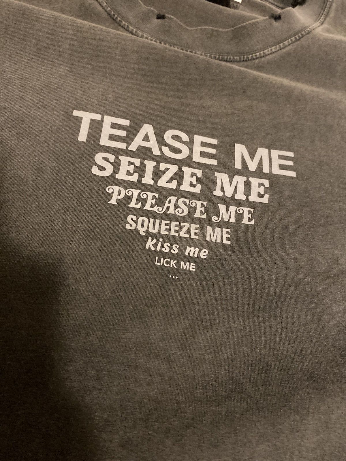image of Still Available Vetements “Tease Me” T-Shirt in Grey, Men's (Size XL)