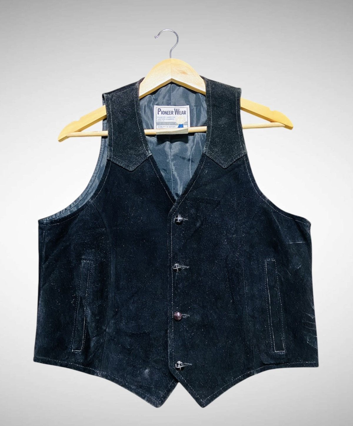 Cowboy Equipment Vintage 80s Pioneer Wear Suede Leather Vest Jacket Size US M / EU 48-50 / 2 - 1 Thumbnail