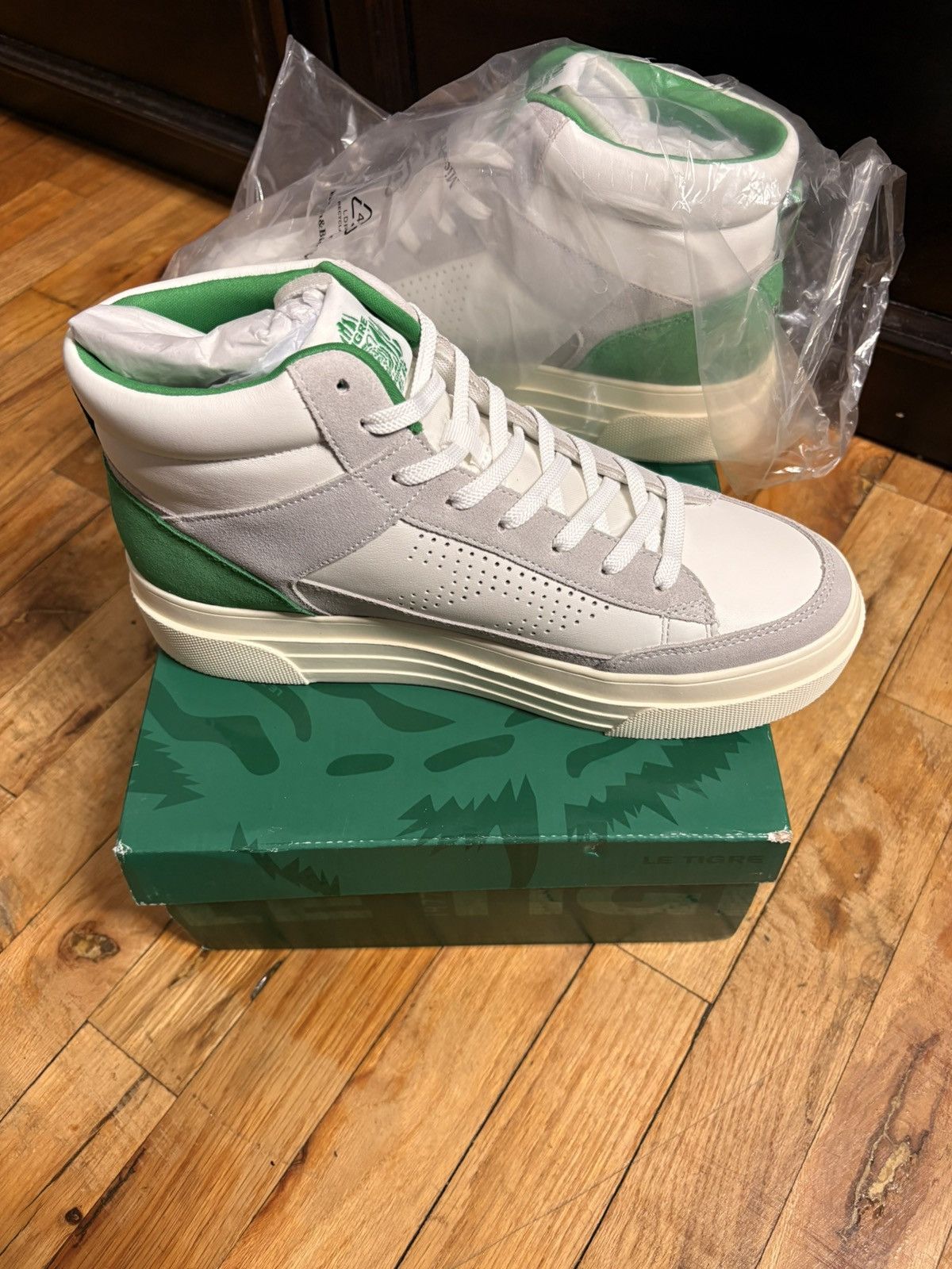 Le TIGRE Le Tigre High Top Sneakers White Green Lace Up Size US 10 / IT 40 - 1 Thumbnail