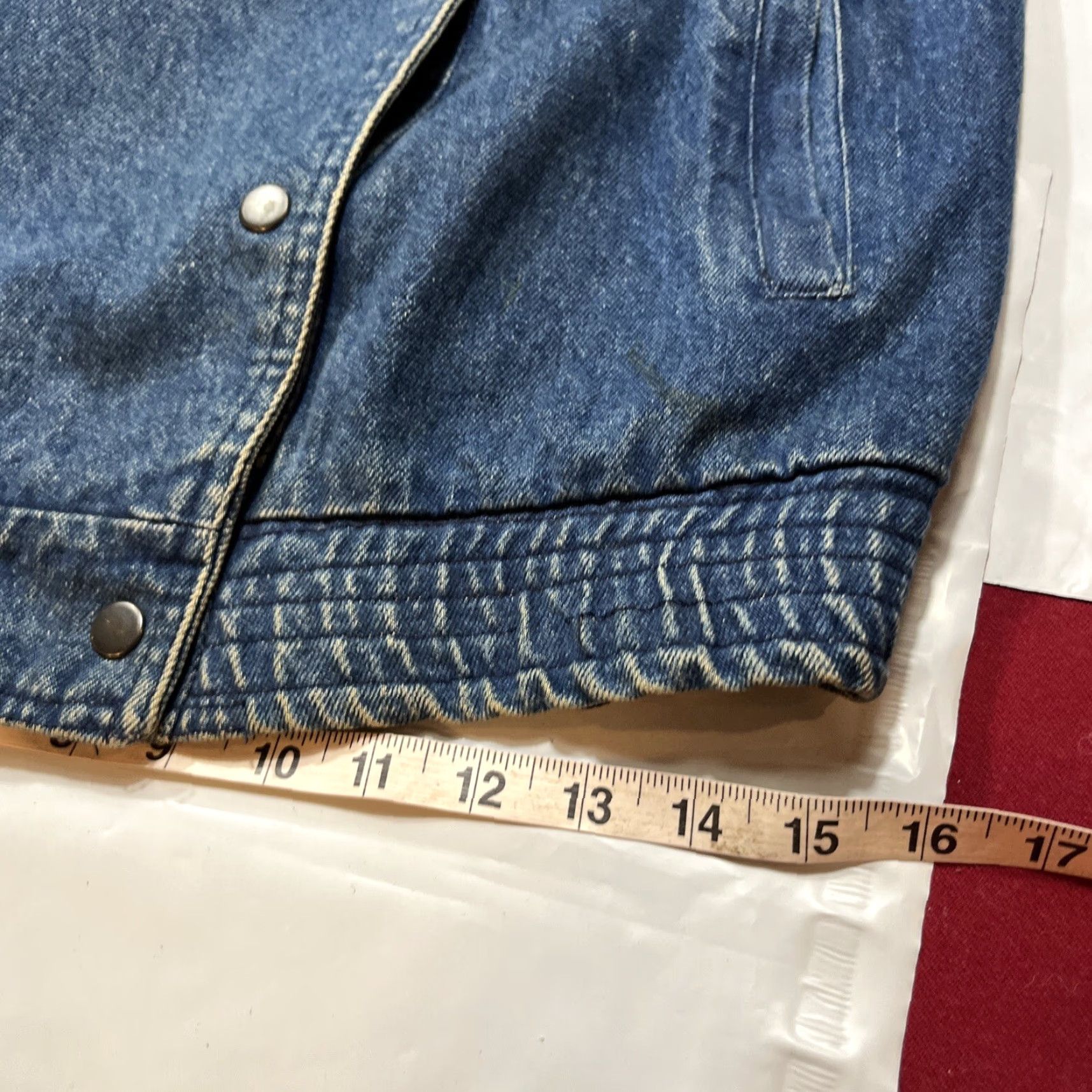Vintage VINTAGE MOTO BIKER JEAN Jacket Women L Snap Up Fold Over notched Collar Pockets Size 36" / US 14 / IT 50 - 7 Thumbnail
