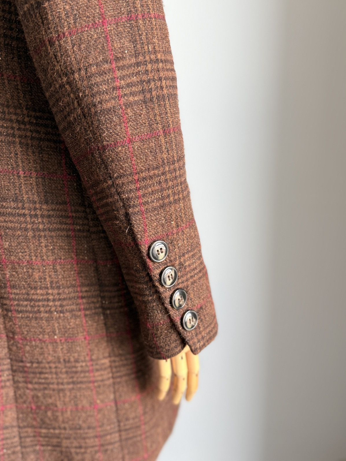 Sezane Sézane Brown Tweed Red Windowpane Wool Coat Tailored Size S / US 4 / IT 40 - 11 Thumbnail