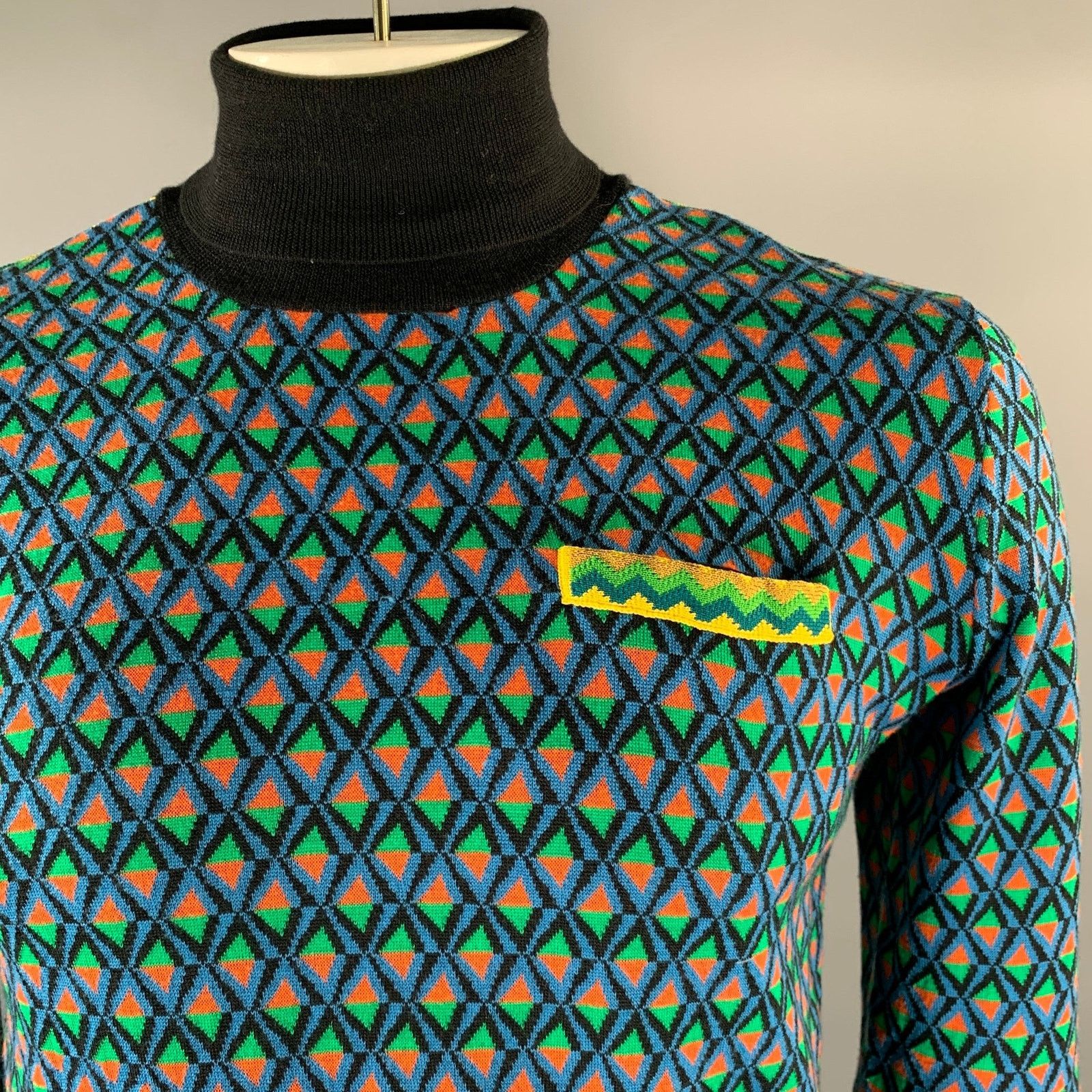 Prada PRADA Green Multi-Color Geometric Wool Poly Silk Sweater Size US L / EU 52-54 / 3 - 2 Thumbnail