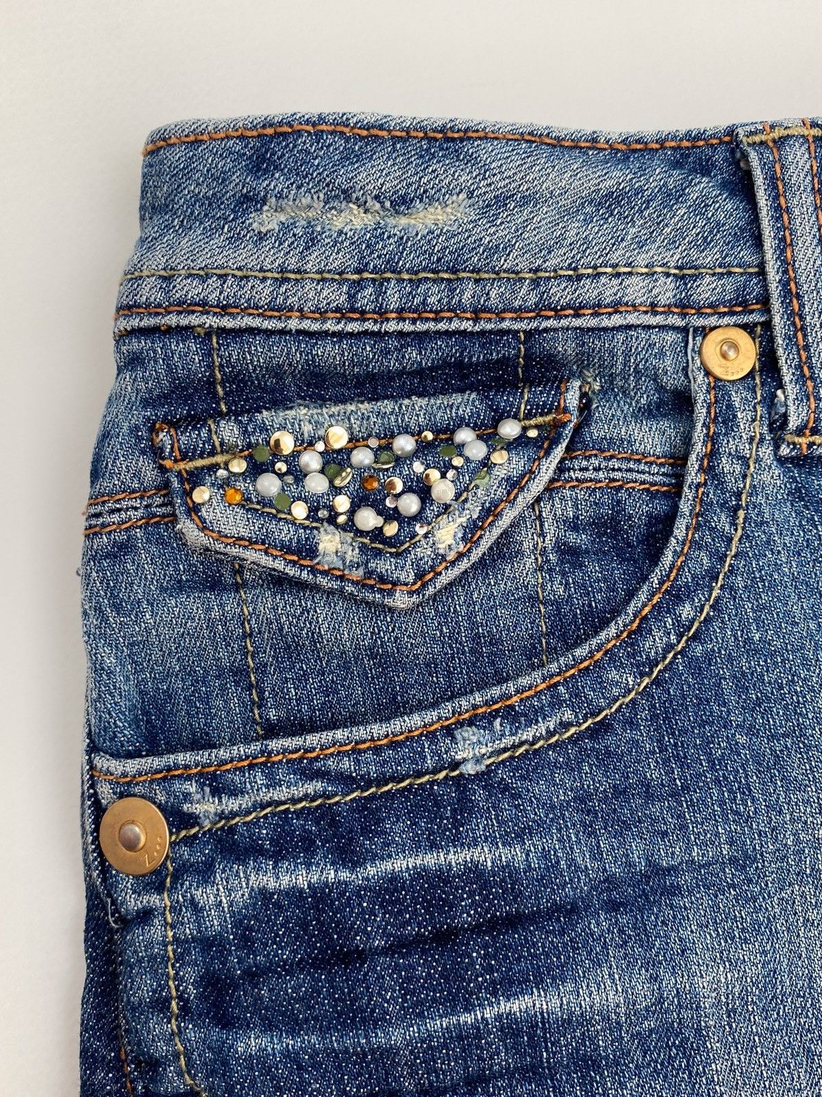 Vintage Y2K Vintage Z Co. Rhinestone Washed Denim Mini Skirt Size 28" / US 6 / IT 42 - 2 Thumbnail
