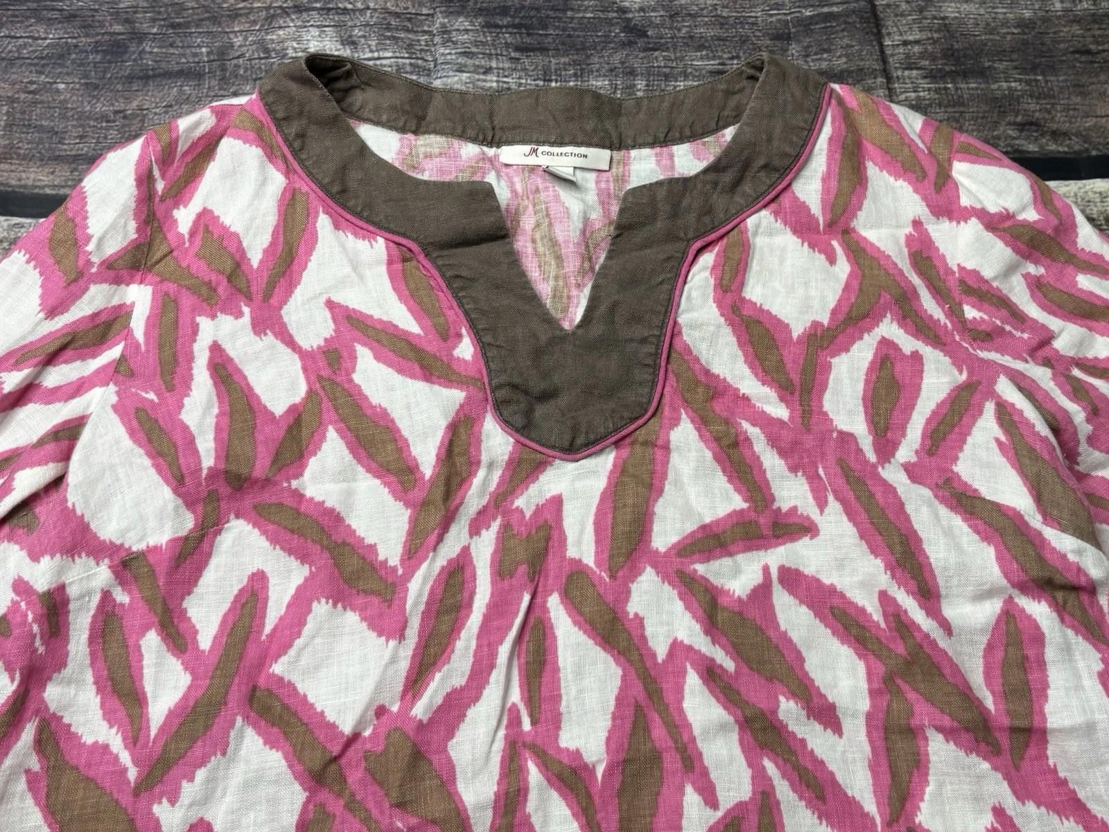 Other JM Collection Top Womens Size 14 Linen Geometric V-Neck Size XL / US 12-14 / IT 48-50 - 4 Thumbnail
