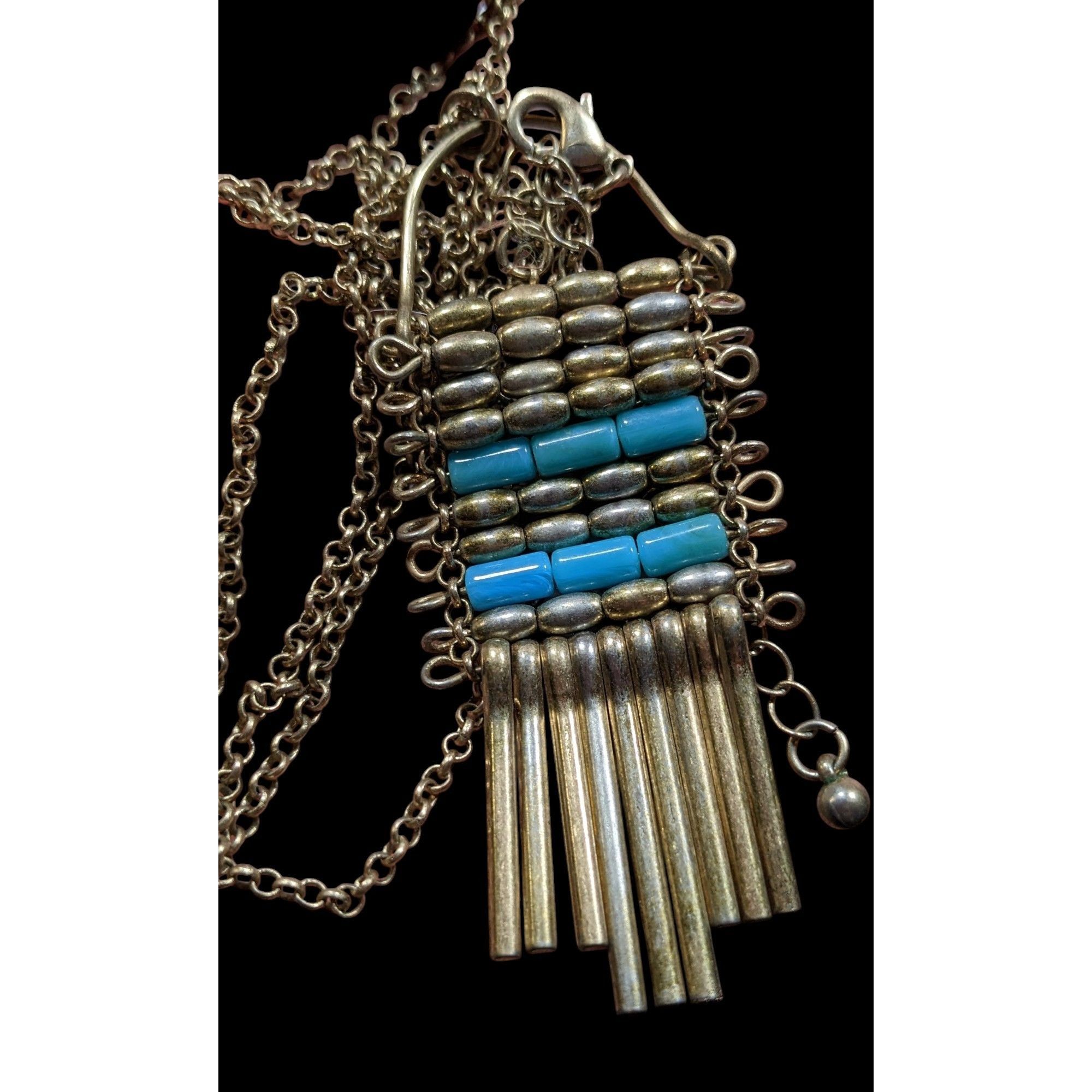 Other Unique Bohemian Beaded Tassel Pendant Blue And Silver Tone Size ONE SIZE - 4 Thumbnail