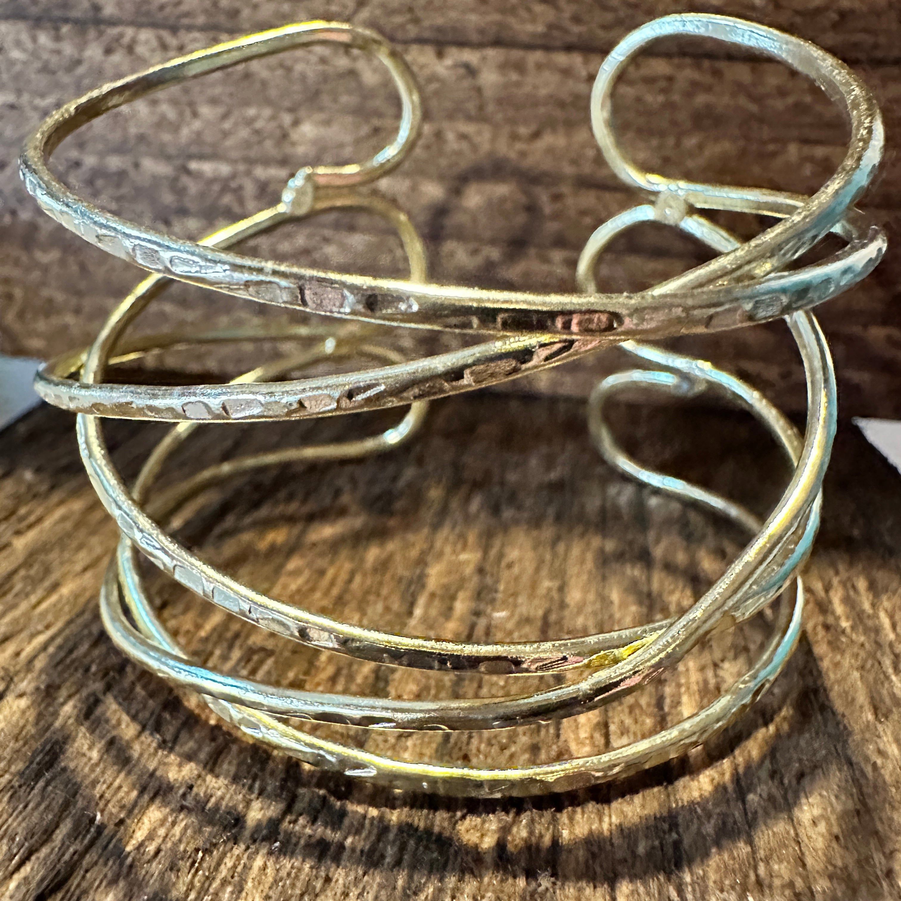 Other Handcrafted Boho Gold Plated Adjustable Wide Cuff X Bracelet Size ONE SIZE - 4 Thumbnail
