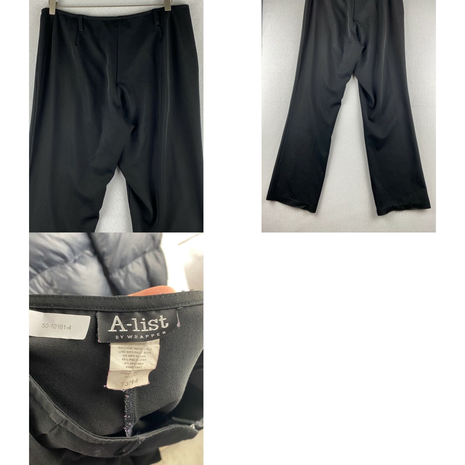 Vintage Wrapper Dress Pants Womens 14 Black Flat Front Polyester Spandex Blend Straight Leg Business Casual Formal Modern Waist 34 Inseam 31.5 in Size 36" / US 14 / IT 50 - 8 Thumbnail
