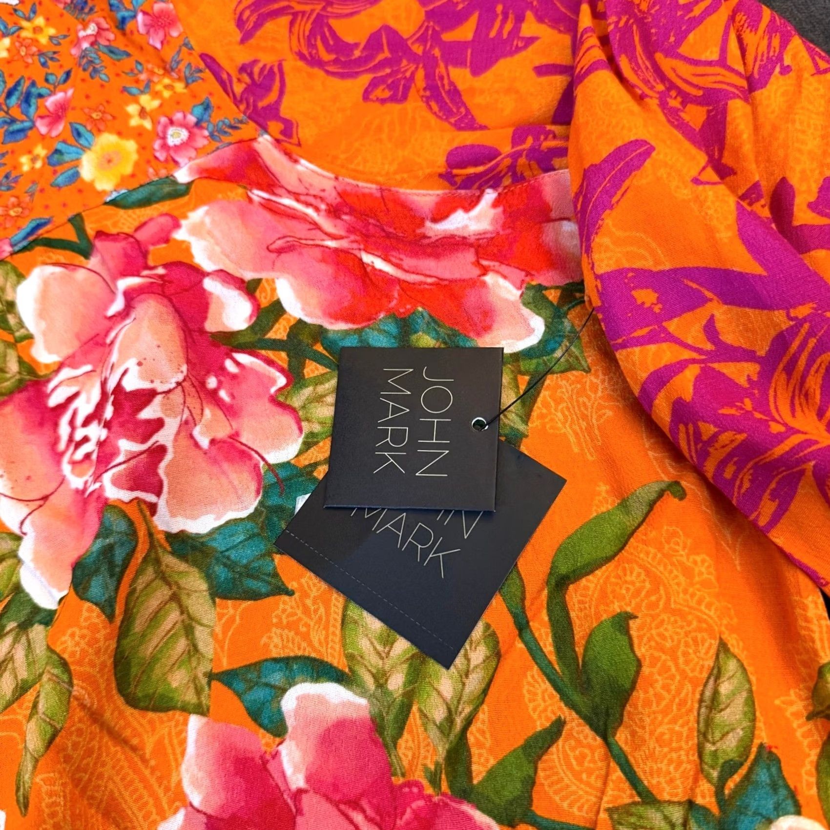 Vintage VINTAGE John Mark Island Dreaming Blouse Womens 3X Large Orange Floral Tie Front NWT Size XXL / US 16-18 / IT 52-54 - 4 Thumbnail