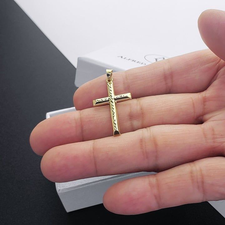 Other Latin Cross D-Cut Pave Crucifix Real 14k Yellow Gold Pendant Size ONE SIZE - 3 Thumbnail