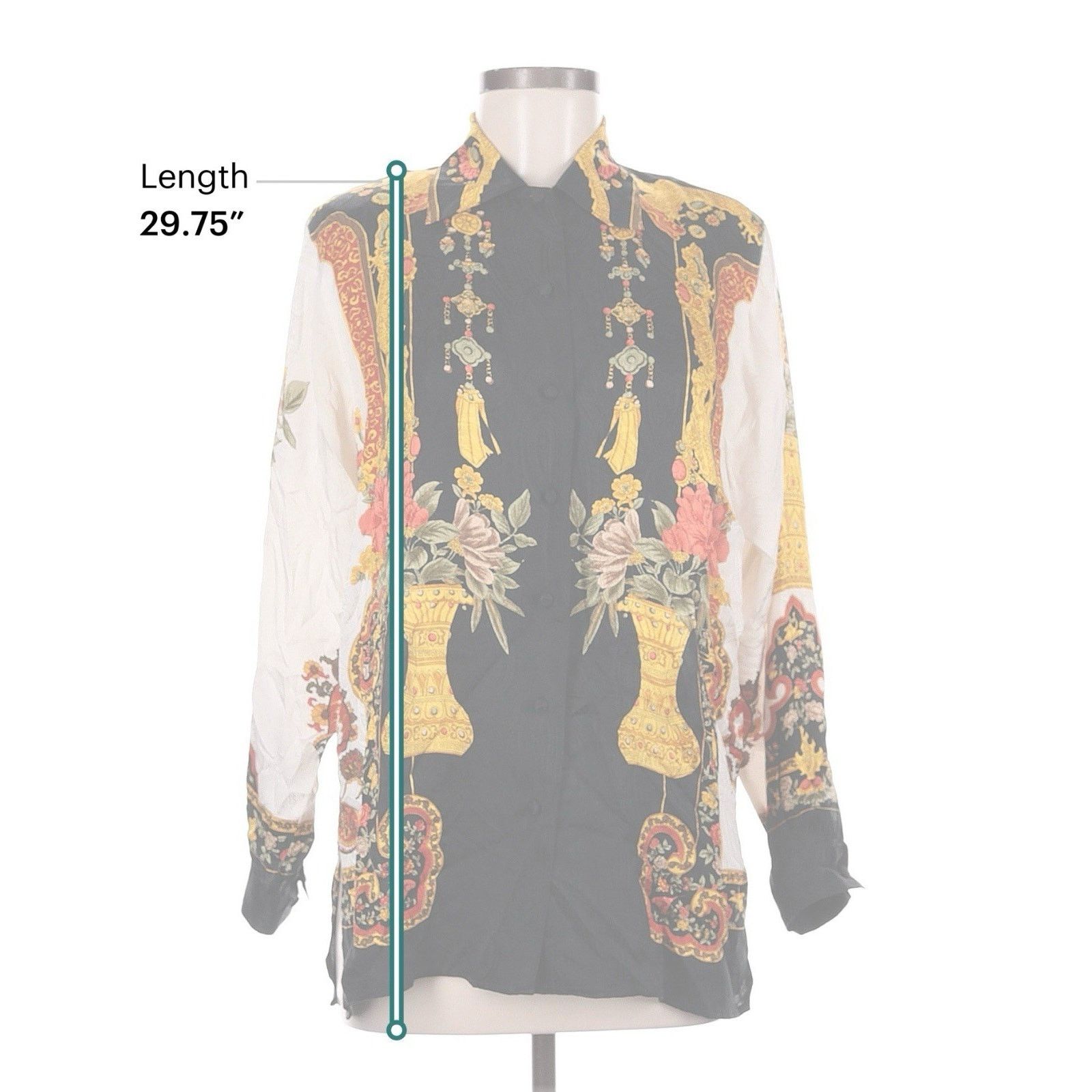 Vintage Carnation Black Gold Grecian Print Skin Button Down Blouse Size M / US 6-8 / IT 42-44 - 3 Thumbnail