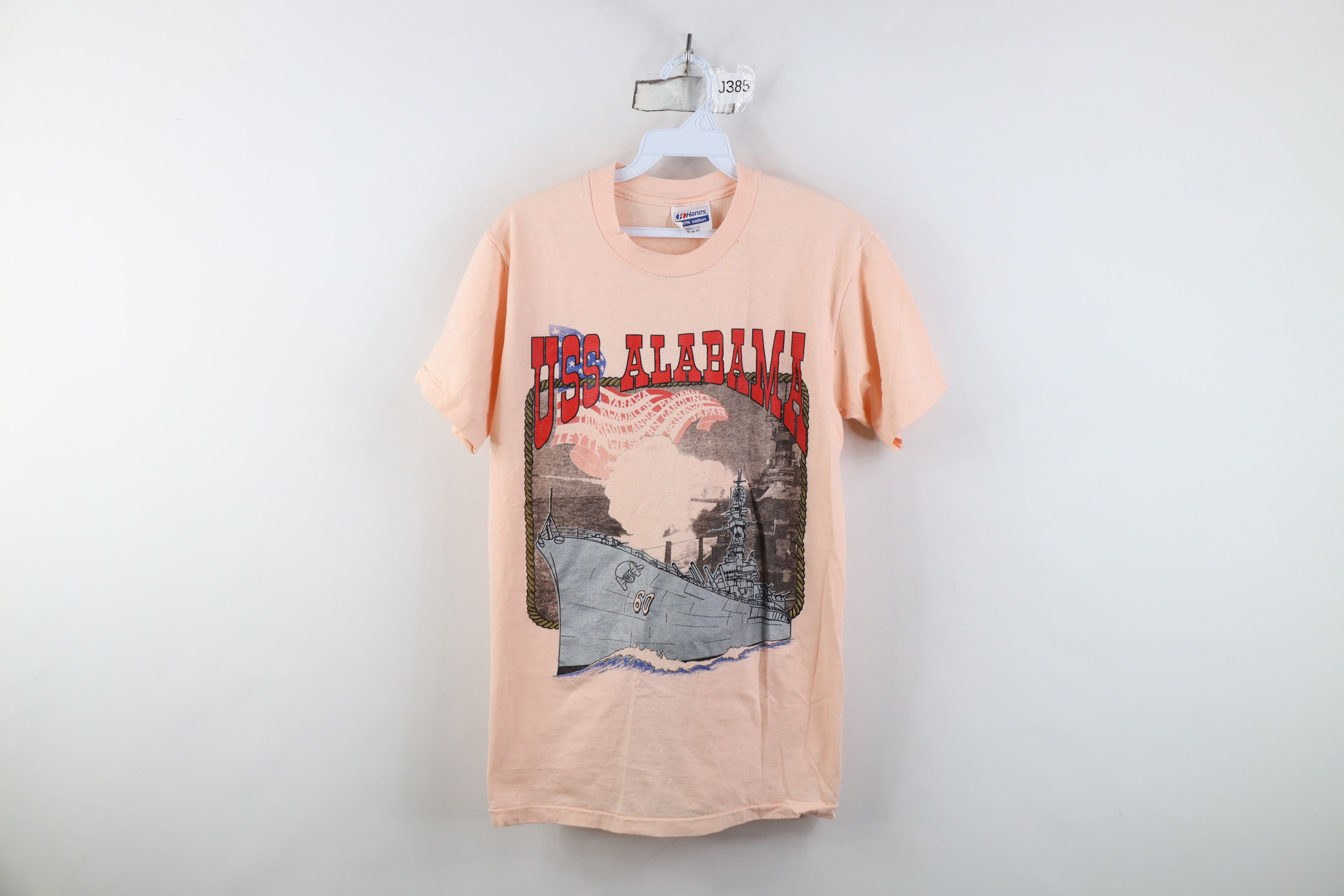 Vintage Vintage 80s USS Alabama Military Naval Ship T-Shirt Pink USA Size M / US 6-8 / IT 42-44 - 1 Thumbnail