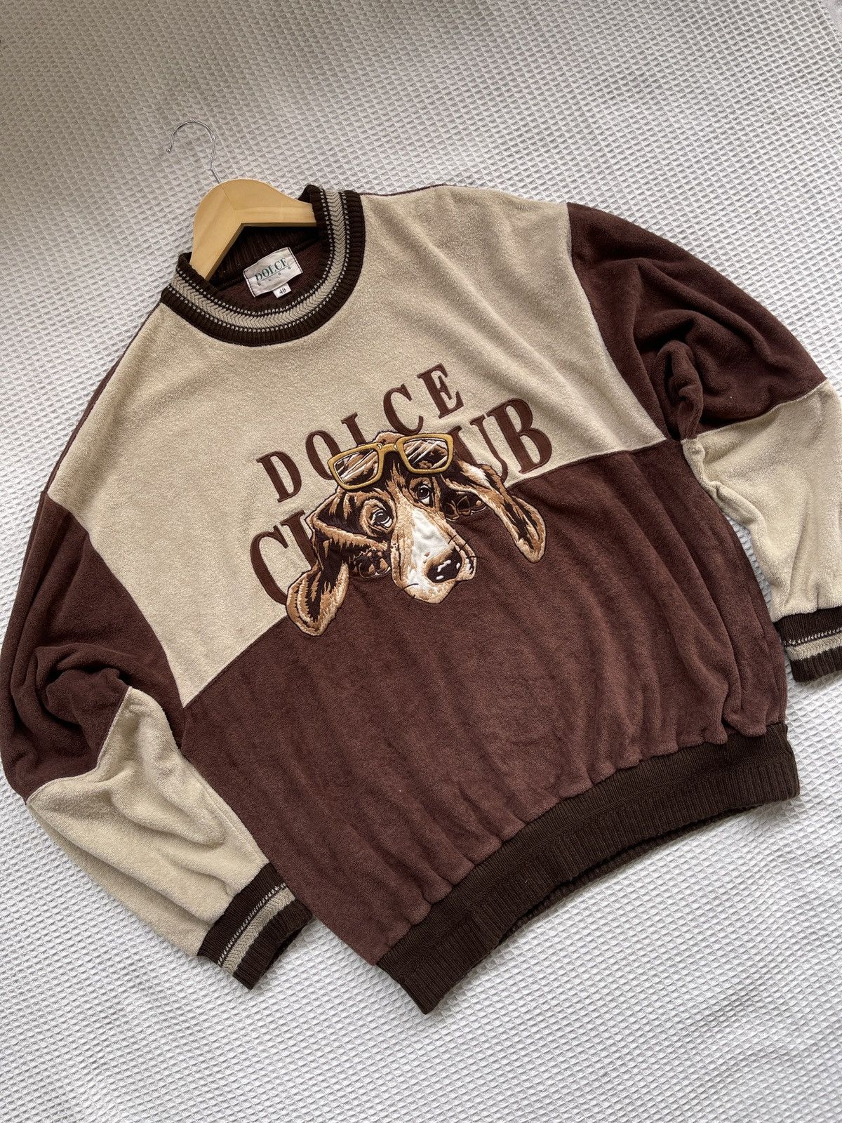 image of Vintage VTG Dolce Club Big Dog Face Embroidered Sweatshirt in Brown, Men's (Size Large)