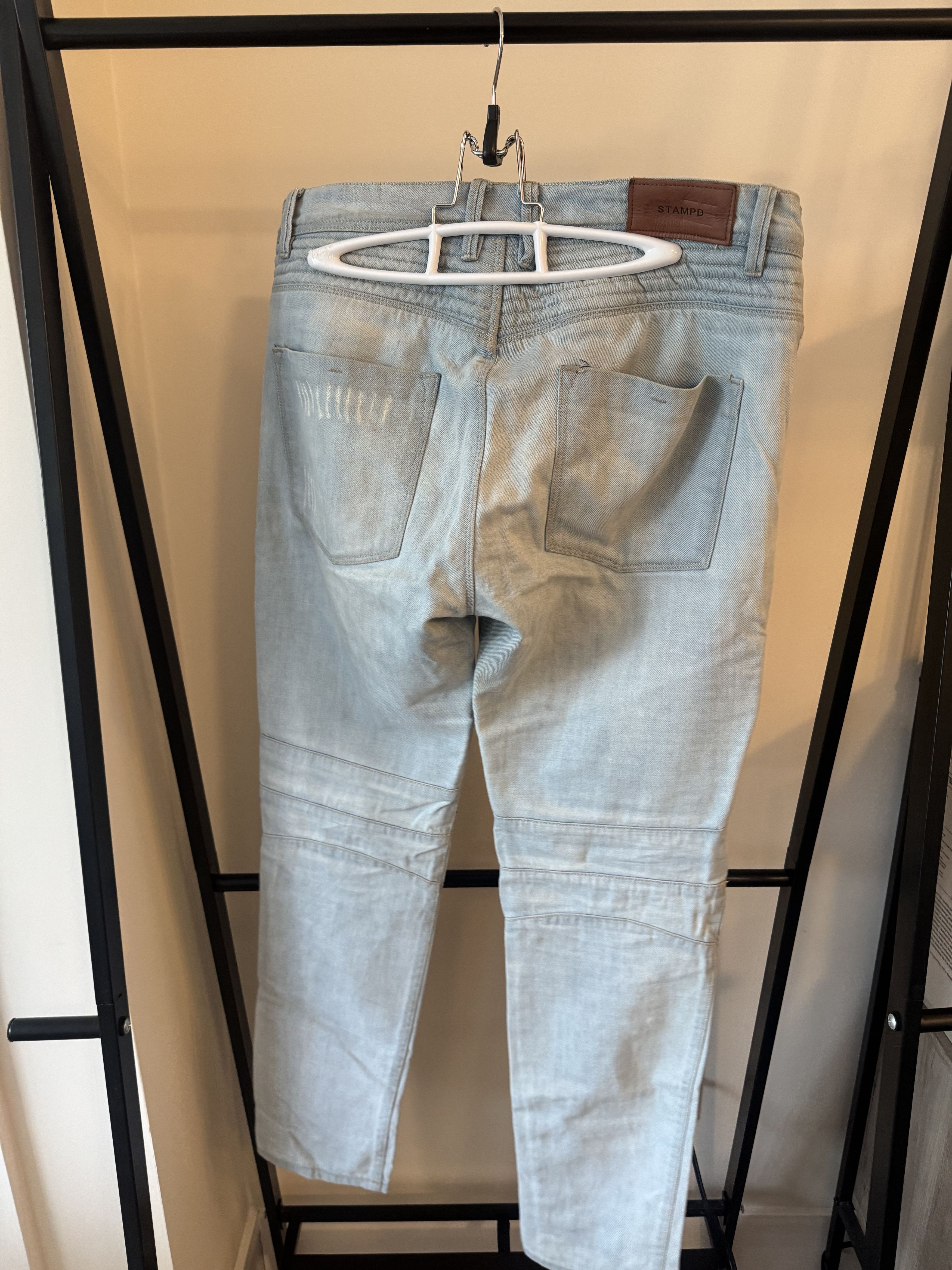 Stampd Stampd LA Moto Denim TRASHED ripped light blue wash 32 Size US 32 / EU 48 - 4 Thumbnail