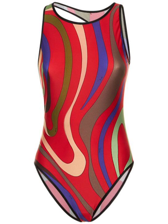 Emilio Pucci o1mle1224 Marmo Print Cut Out Swimsuit in Multicolor Size L / US 10 / IT 46 - 1 Thumbnail