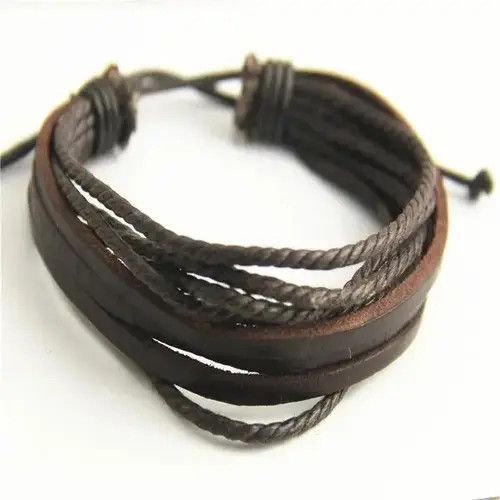 Other Adjustable Handmade Brown Multilayer Leather Rope Bracelet Size ONE SIZE - 1 Thumbnail