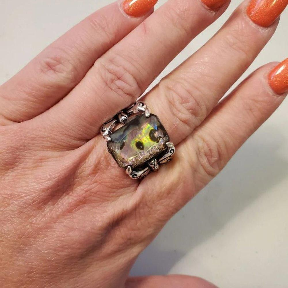 Designer Distressed Colorful Butterfly Antique Silver Ring - Size 8 Size ONE SIZE - 6 Thumbnail