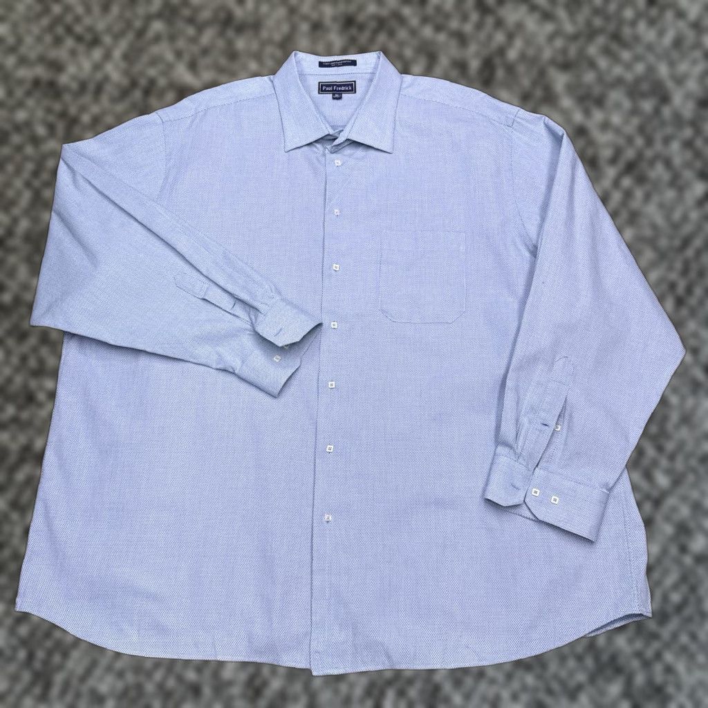 Vintage Paul Fredrick Dress Shirt Mens 3XL Blue Button Up 100% Cotton Long Sleeve Geometric Classic Blue Mens Regular Size 48R - 1 Thumbnail