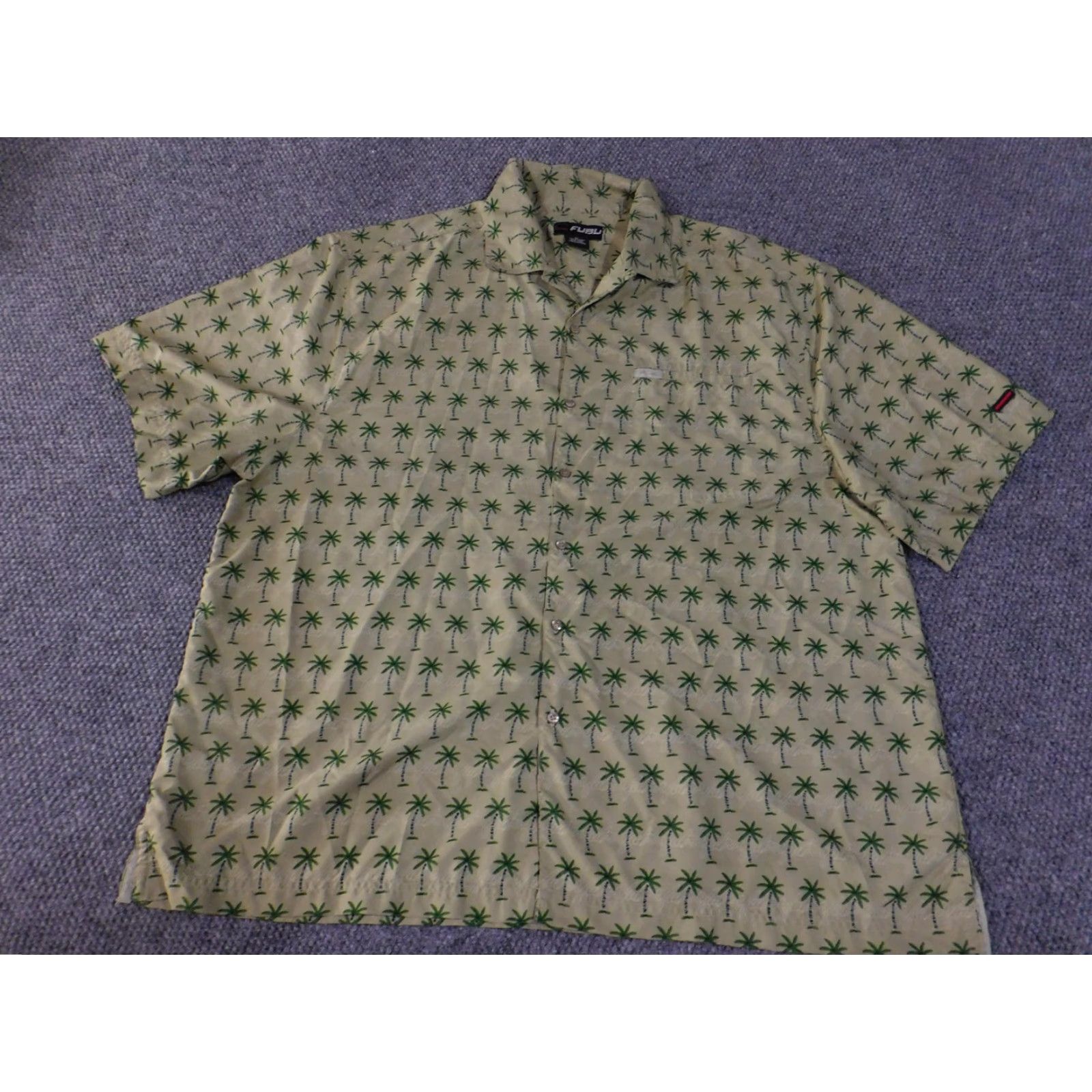 Fubu FUBU Shirt Mens 3XL Beige Green Palm Tree Hawaiian Aloha Button Up Short Sleeve Shirt Size US XXL / EU 58 / 5 - 4 Thumbnail