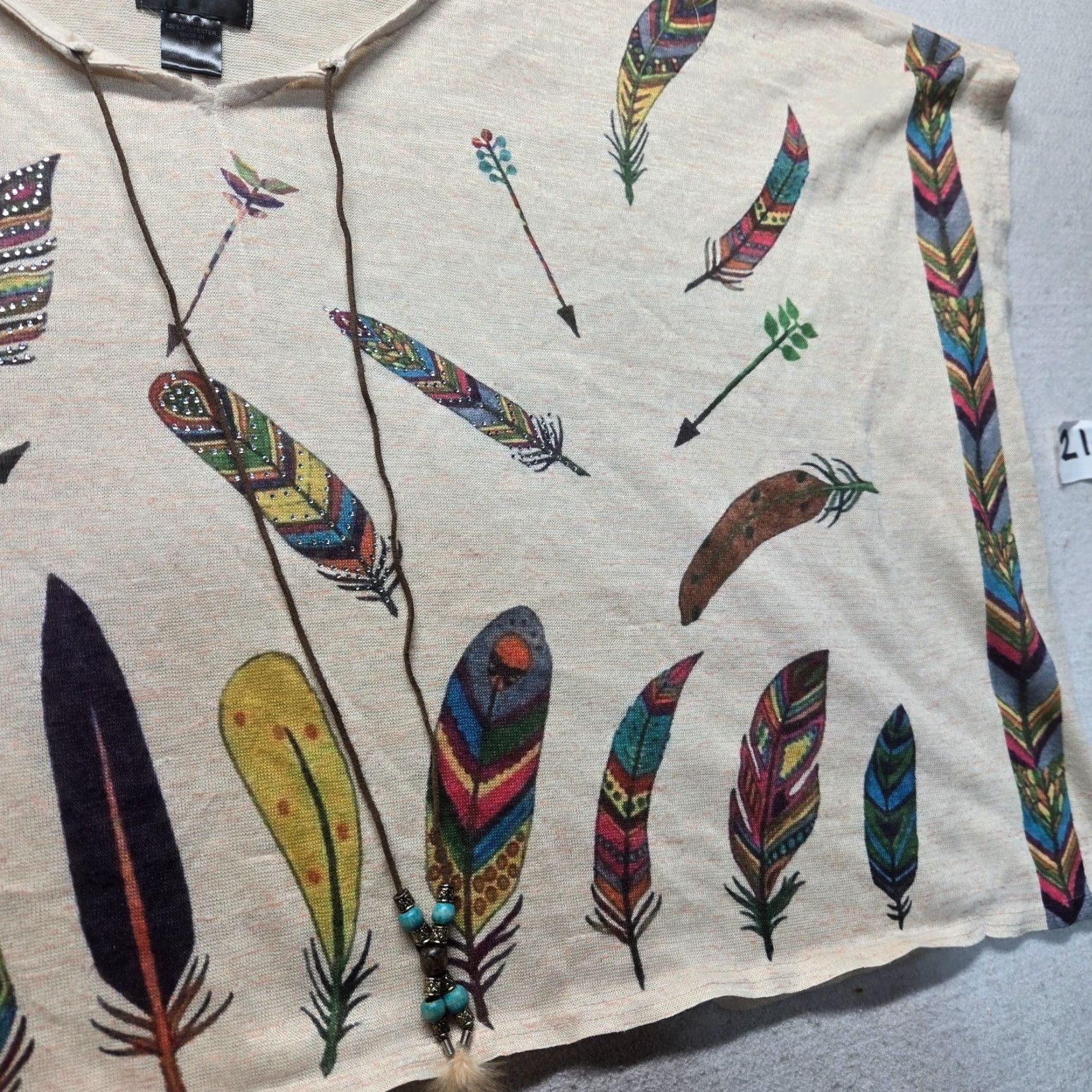 Vintage VINTAGE Step In Style Tank Top Sleeveless Shaw Cover Shirt Adult Women One Size Beige Feather 90s Women's Size ONE SIZE - 3 Thumbnail