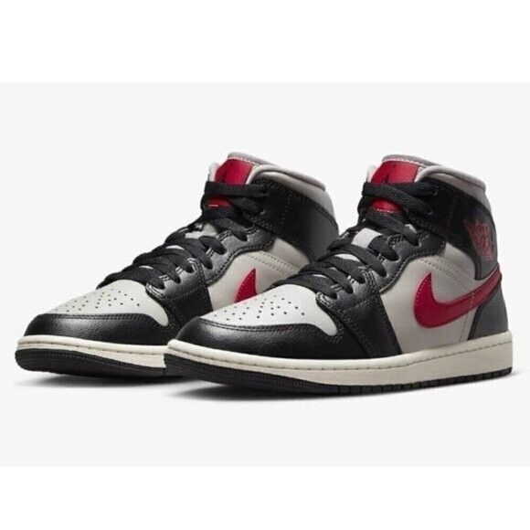 Jordan Brand Air Jordan 1 Mid Black Grey Red Sneakers - 5.5US, NIB Size US 5.5 / IT 35.5 - 1 Thumbnail