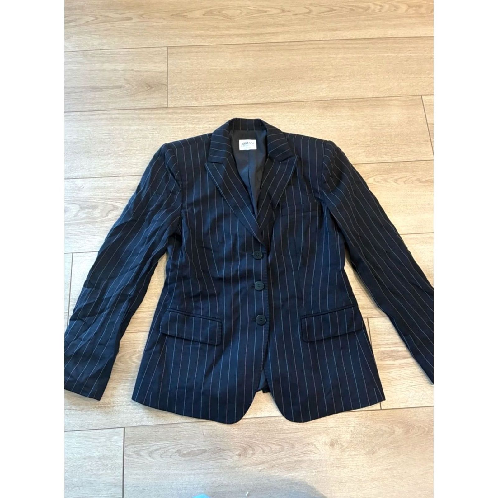 Armani Armani Collezioni Blazer Women M Wool Black Blue Red Pinstripe Three Button Size 10/M Size M / US 6-8 / IT 42-44 - 3 Thumbnail