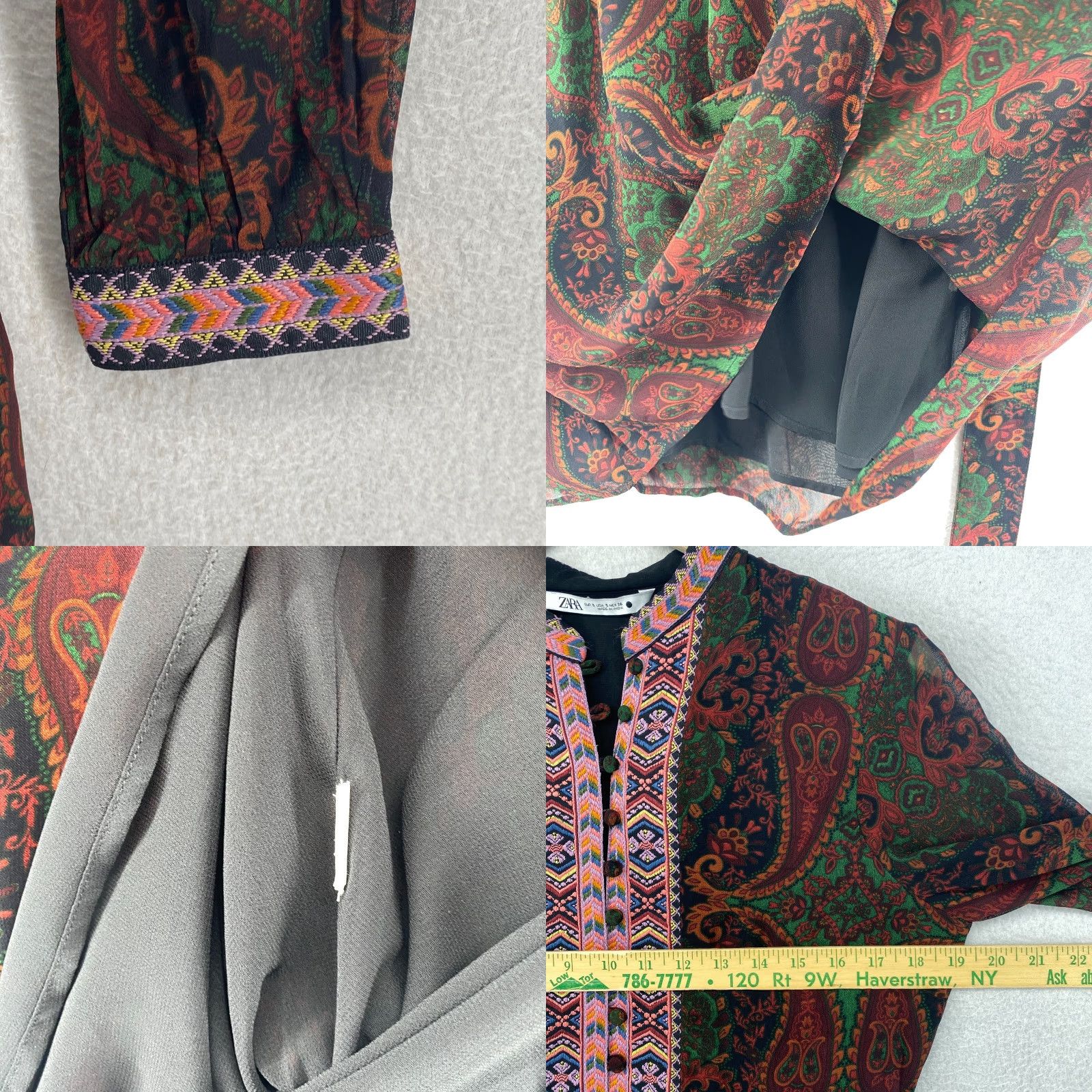 ZARA Dress S Boho Paisley Jacquard Embroidered Popover Mini Tie Belt Brown  Womens - threedaughtersproperties.com