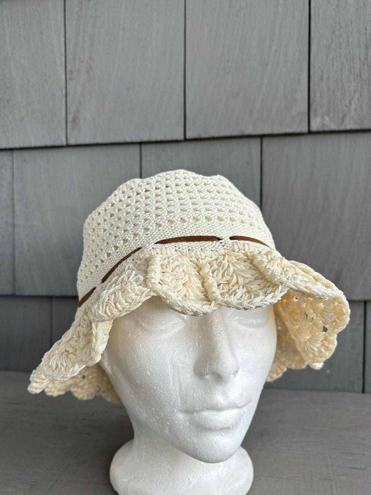 Handmade × Japanese Brand × Vintage Crochet Knit Bucket Hat 70s Vintage Sun Hat Lace Ribbon Mesh Size ONE SIZE - 1 Thumbnail