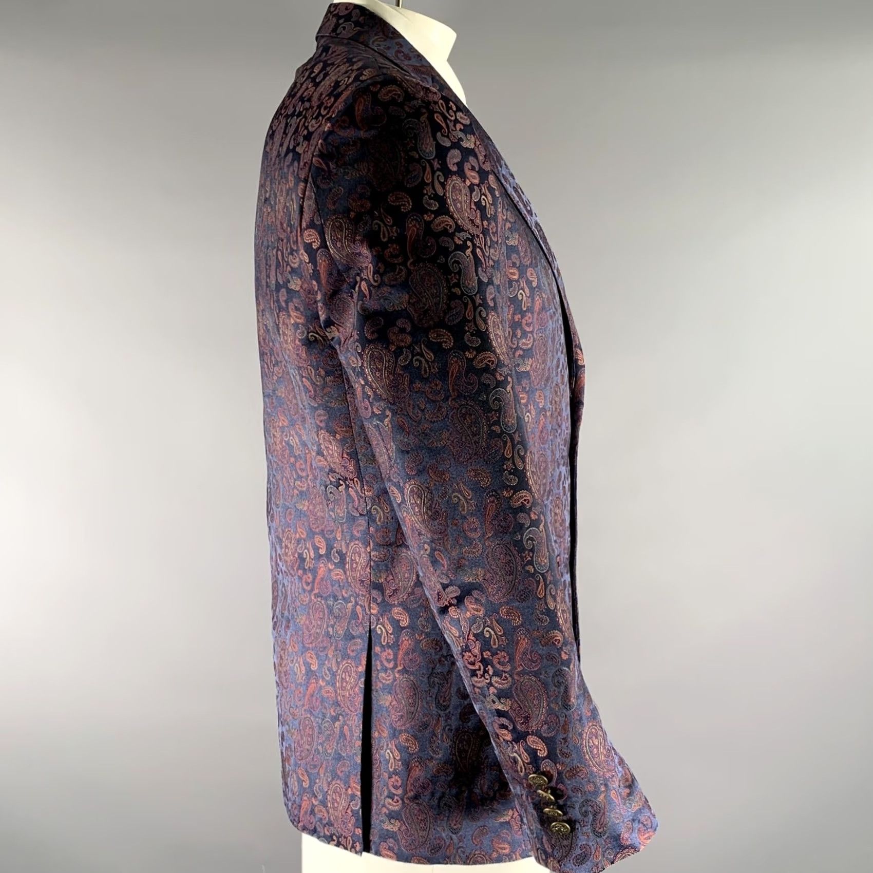 Tallia TALLIA Blazer Navy Burgundy & Green Paisley Polyester Chest Size 42 Men Size 42R - 3 Thumbnail
