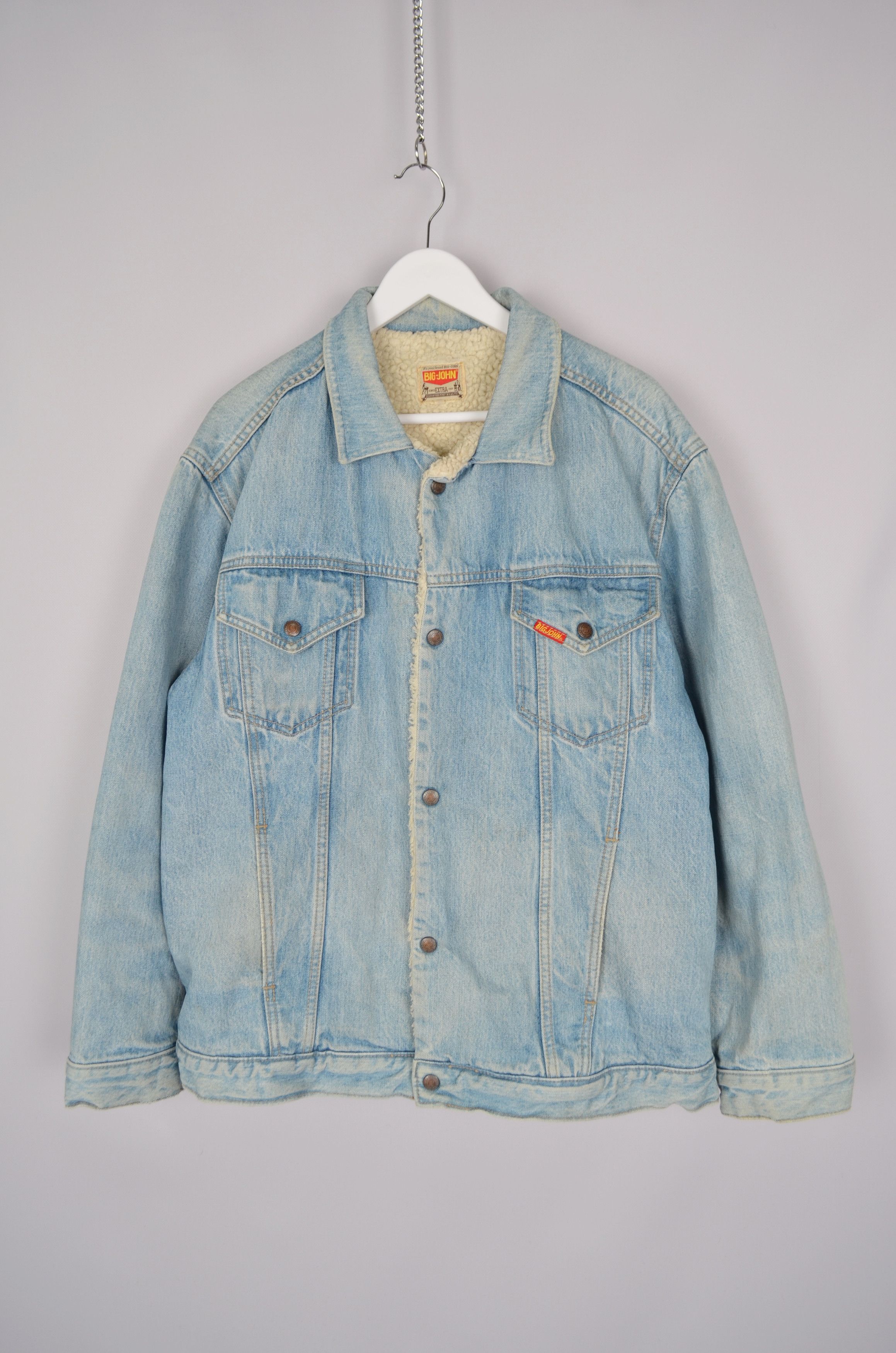 Big John × Vintage Vintage 90s Big-John Denim Trucker Sherpa Blue Jacket RARE Size US L / EU 52-54 / 3 - 1 Thumbnail