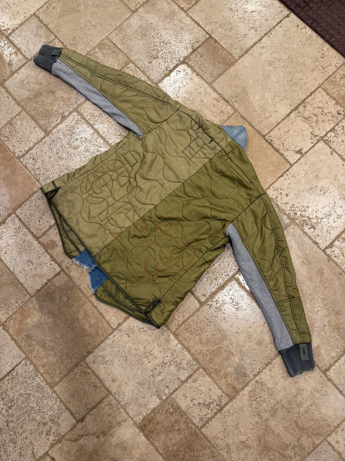 Greg Lauren Greg Lauren Kimono Green Quilt / Blue Denim Distress Jacket Size US L / EU 52-54 / 3 - 12 Thumbnail