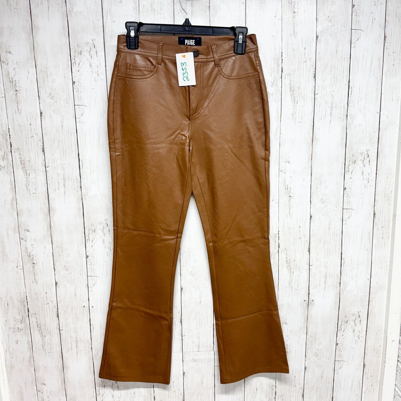 Paige Paige Pants 26 Dark Argan Brwn Faux Leather Relaxed Straight Size 28" / US 6 / IT 42 - 1 Thumbnail