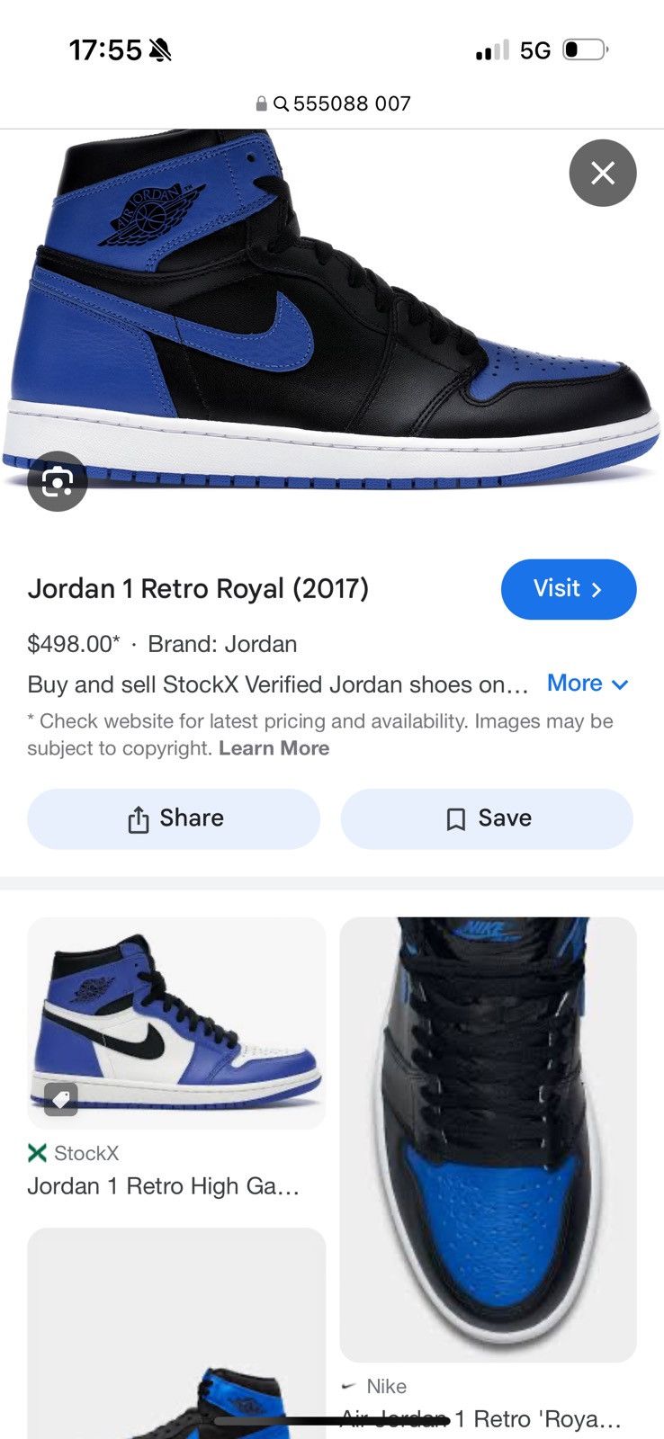 Nike NIKE AIR Jordan 1 Retro Royal size US8 / UK7 used condition Size US 8 / EU 41 - 23 Thumbnail