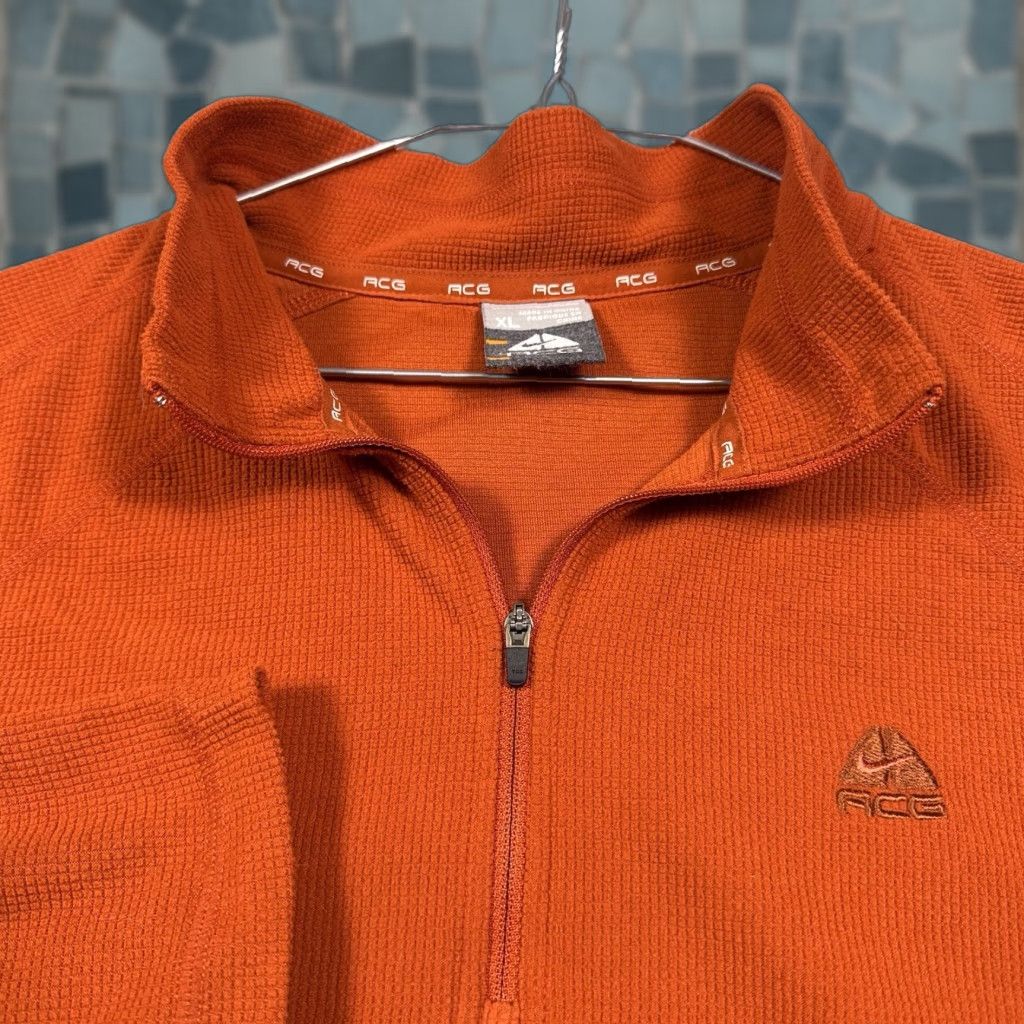 Nike ACG VINTAGE Nike ACG Jacket Mens XL Grid Fleece 1/4 Zip Orange 48 in Chest Long Sleeve Mid-Length 1/4 Zip Mens Jacket Vintage Y2K Pullover Sweatshirt Size US XL / EU 56 / 4 - 1 Thumbnail