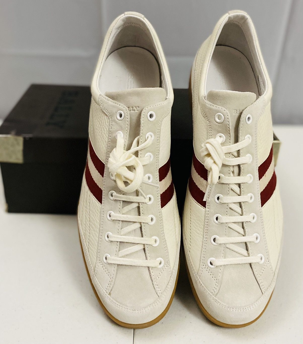 Bally Bally White/Cement Leather/Suede Stripe Nate Sneaker 12 NIB Size US 12 / EU 45 - 16 Thumbnail