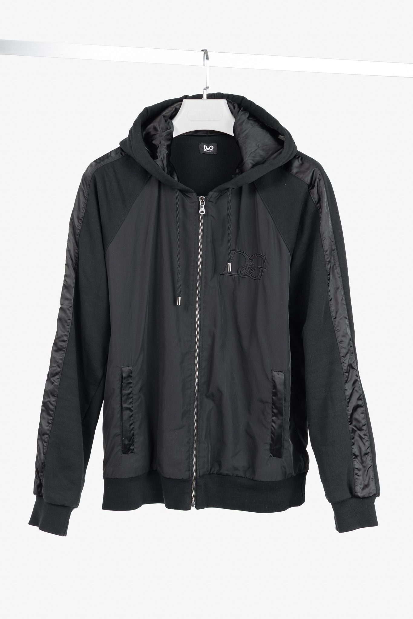 Dolce & Gabbana D&G Dolce & Gabbana Black Cotton Logo-Embroidered Zip Hoodie Size US M / EU 48-50 / 2 - 1 Thumbnail
