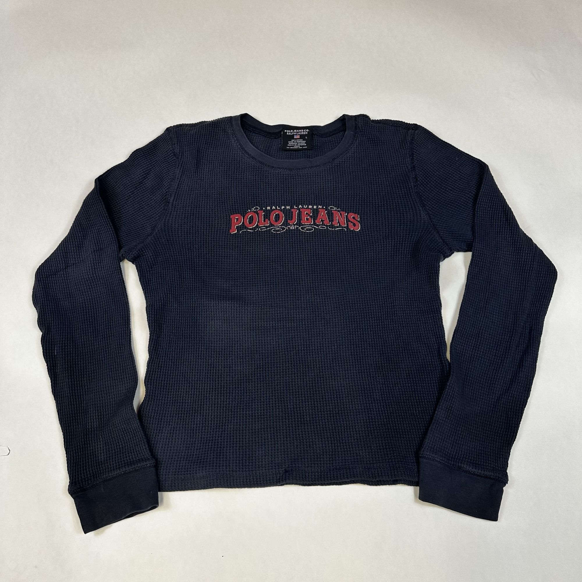 Ralph Lauren Ralph Lauren Polo Jeans Co. Navy Waffle Knit Long Sleeve Shi Size L / US 10 / IT 46 - 1 Thumbnail
