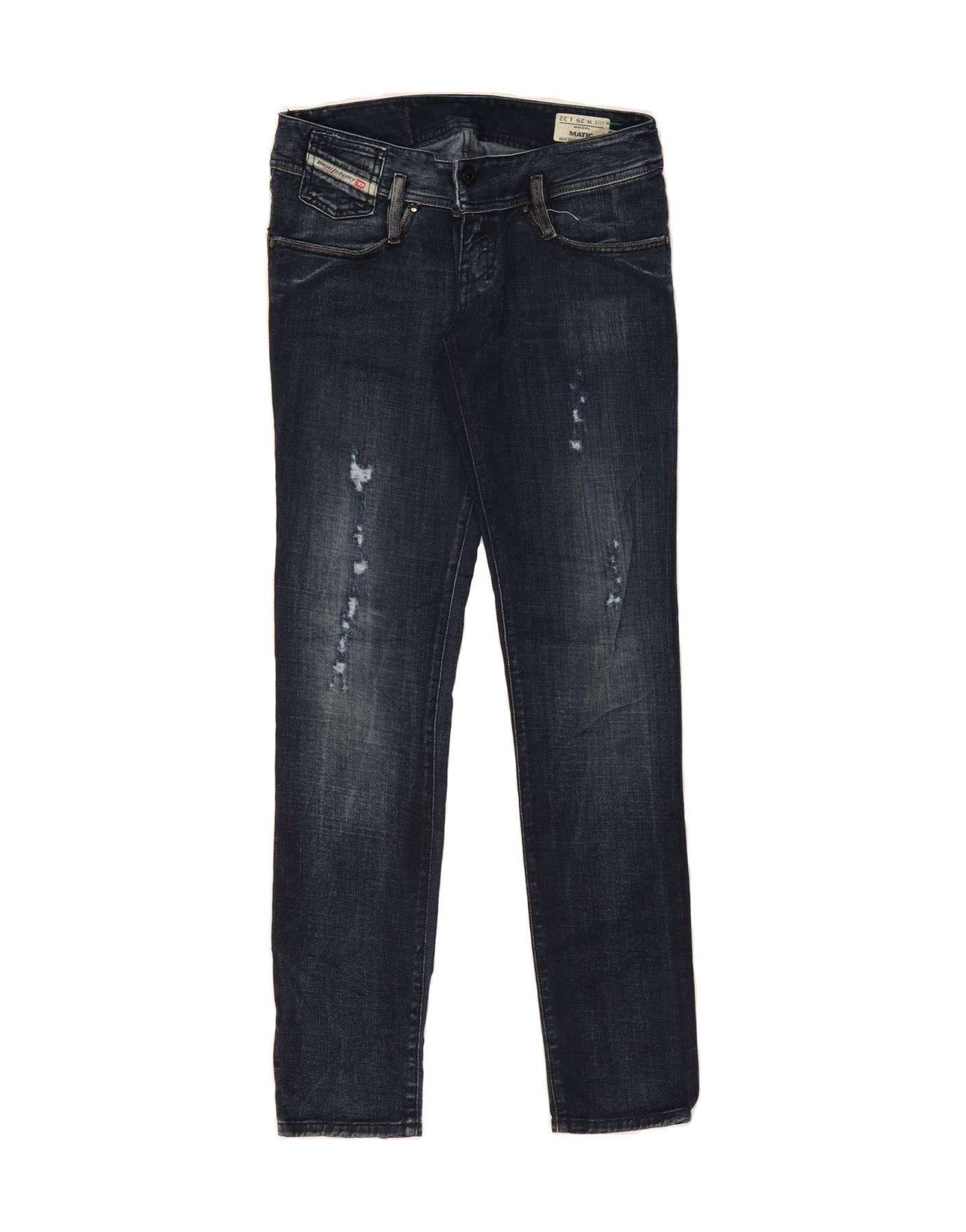 Diesel Womens Matic Distressed Slim Jeans W29 L32 Navy Blue Cotton Size 42" / US 20 - 1 Thumbnail
