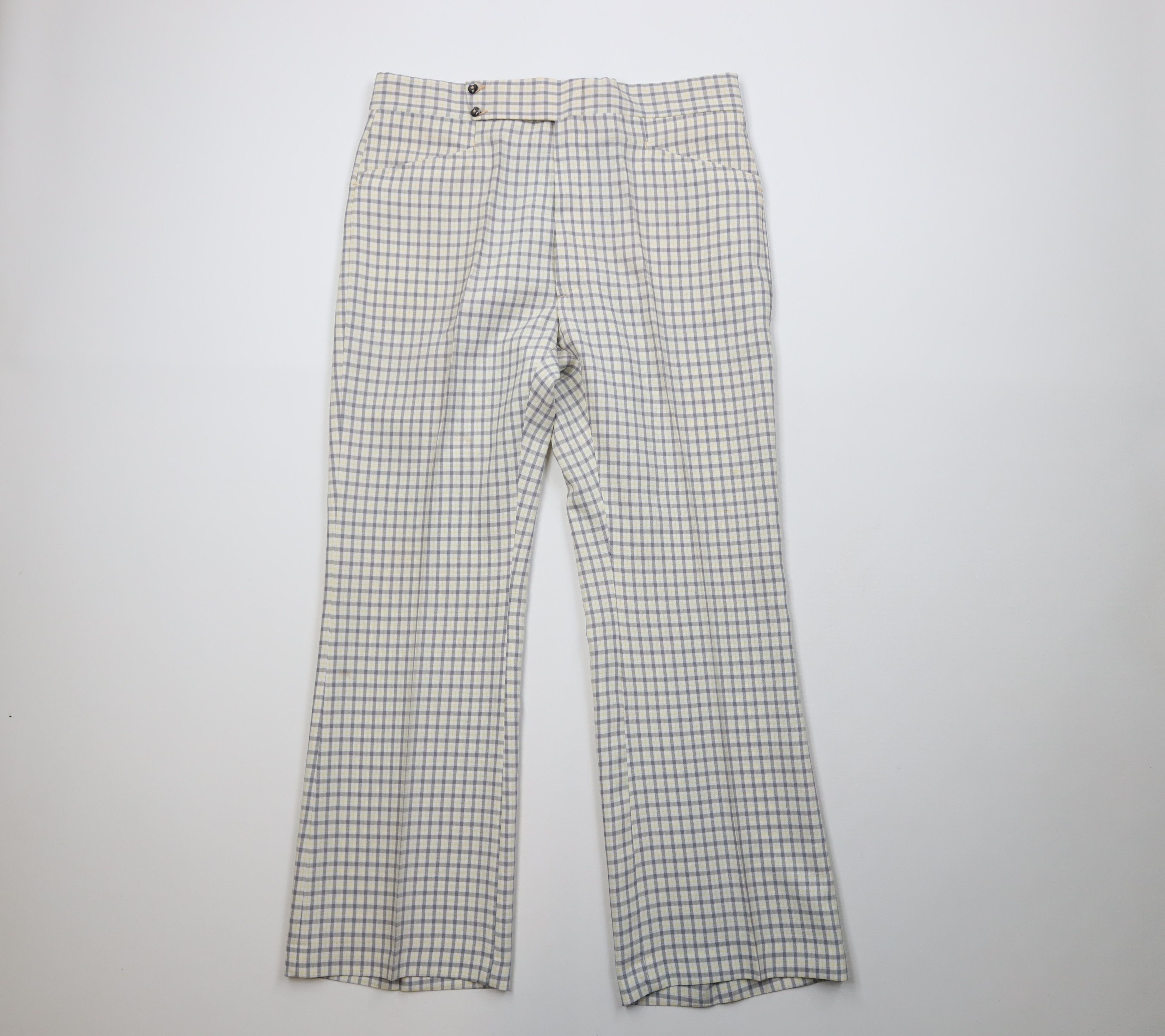 Vintage Vintage 70s Streetwear Bell Bottoms Chino Pants Plaid USA Size US 34 / EU 50 - 1 Thumbnail