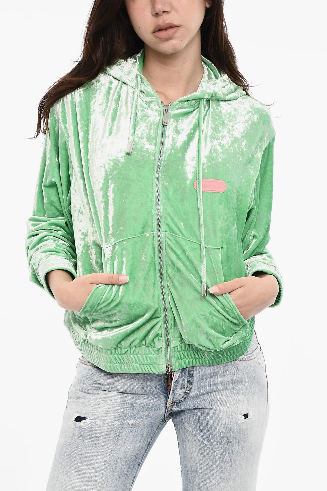 Dsquared2 Velour Hoodie with Closure Size XS / US 0-2 / IT 36-38 - 1 Thumbnail