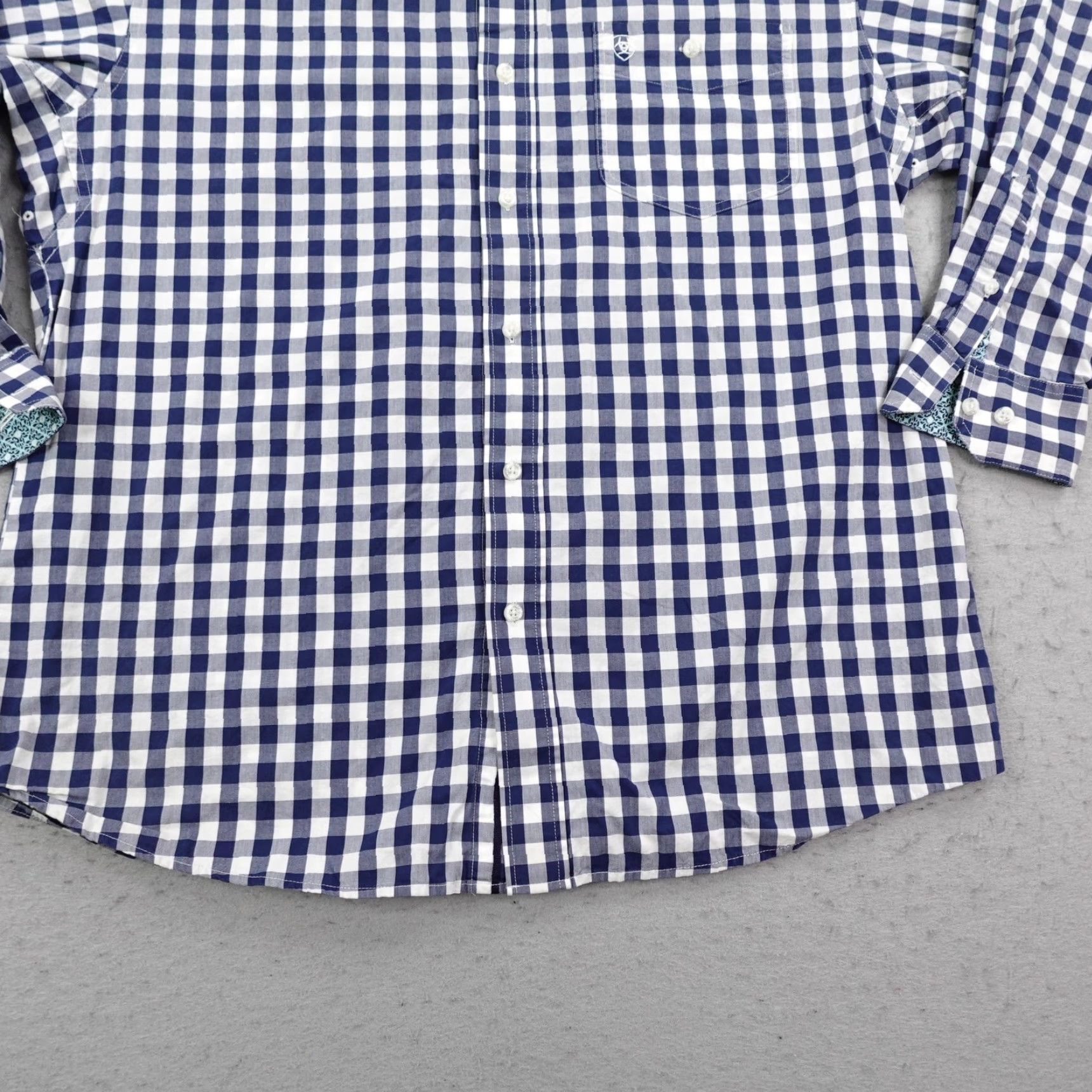 Ariat Ariat Shirt Mens Large Blue White Gingham Check Stretch Relentless Western Rodeo Size US L / EU 52-54 / 3 - 4 Thumbnail