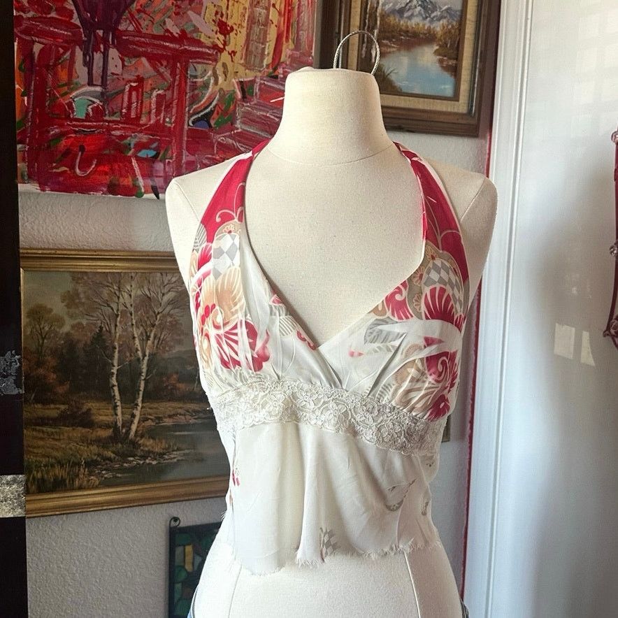 Other no brand red white sheer halter top Size S / US 4 / IT 40 - 1 Thumbnail