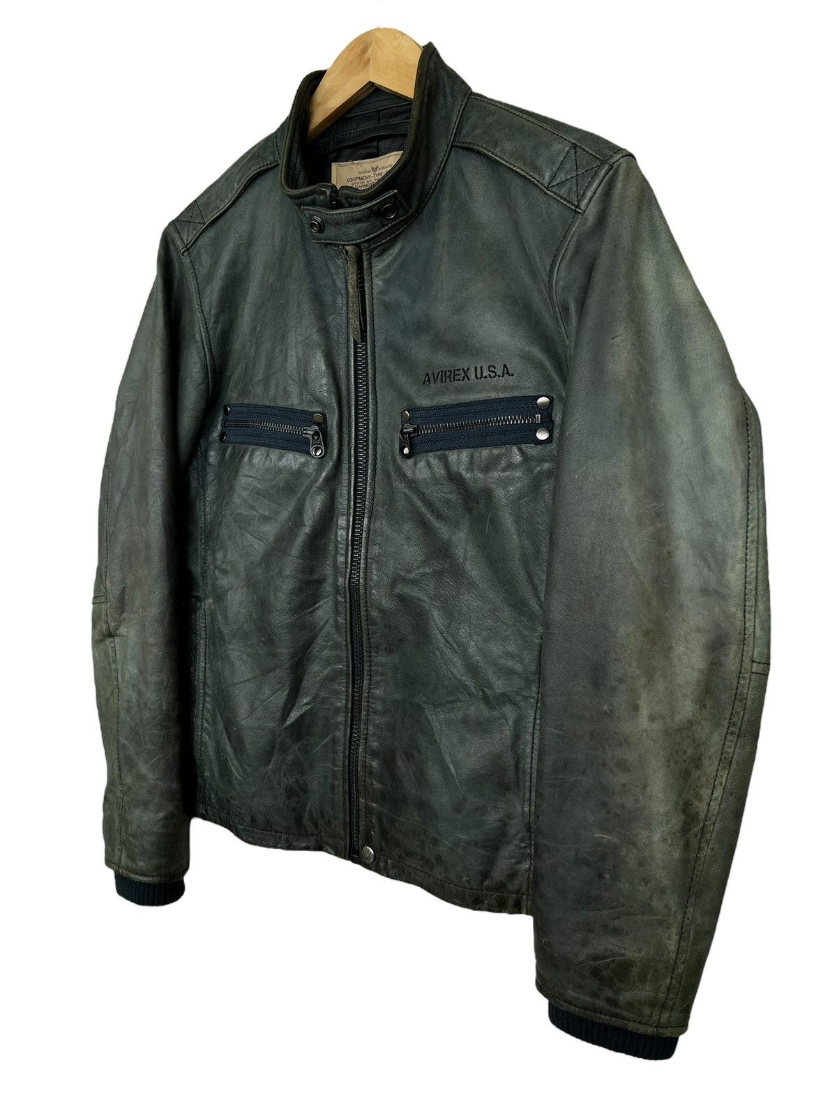 Avirex Zipper Sunfaded Distressed Racing Leather Jacket
