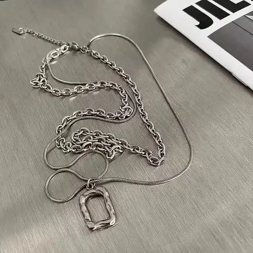 Other Square Cutout Pendant Double Layer Clavicle Chain Size ONE SIZE - 3 Thumbnail